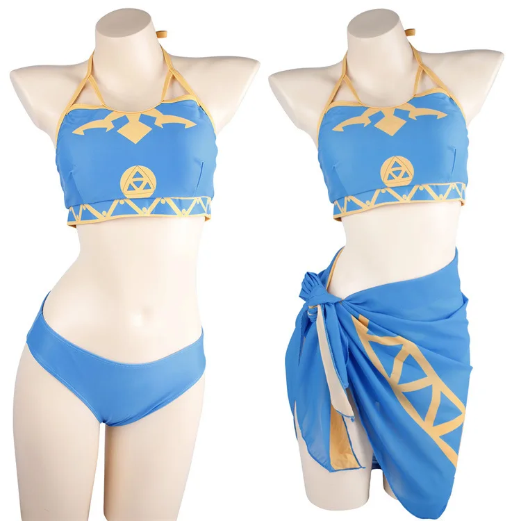 

3pcs/set Princess Dereviated Halter Bikini Split Swimsuit Swimming Pants Swimwear Bodysuit Bathing Suit Outfit Cosplay Costume