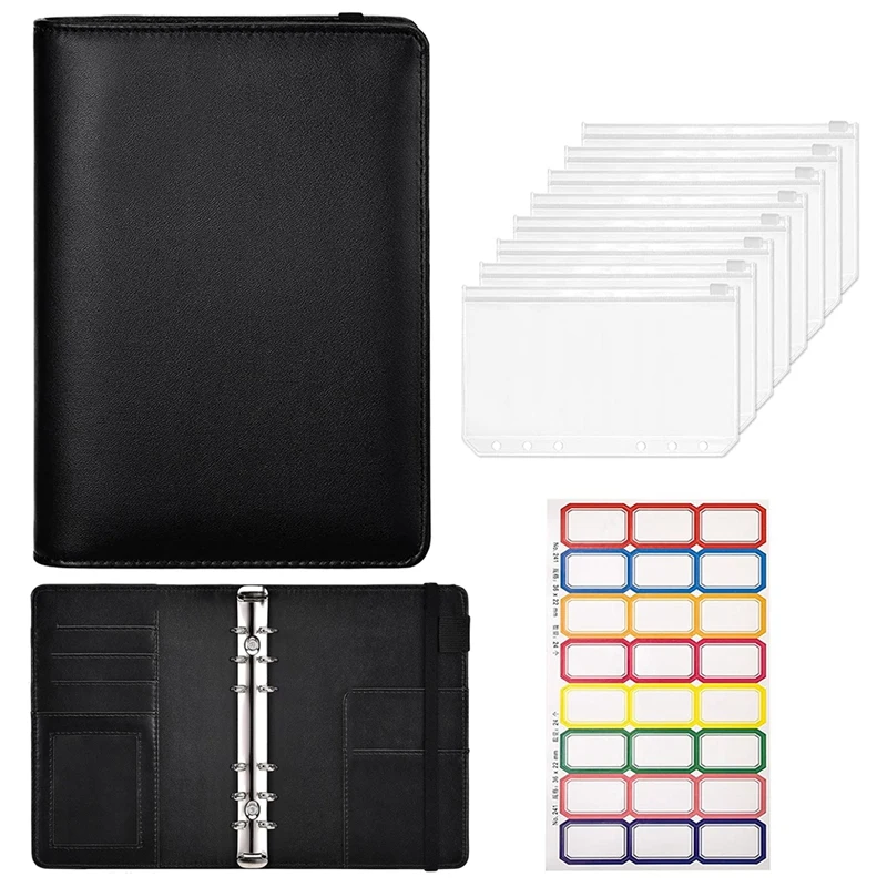 

Budget Binder with Zipper Envelopes A6 PU Budget Planner Stickers and Accessories 6-Ring Binder Saving Money Organizer