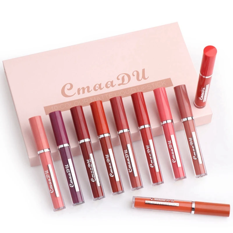 

Cmaadu 10 Color Lip Gloss Lightweight Matte Long Lasting Waterproof Lipstick Nourish Moisturizing Professional Makeup