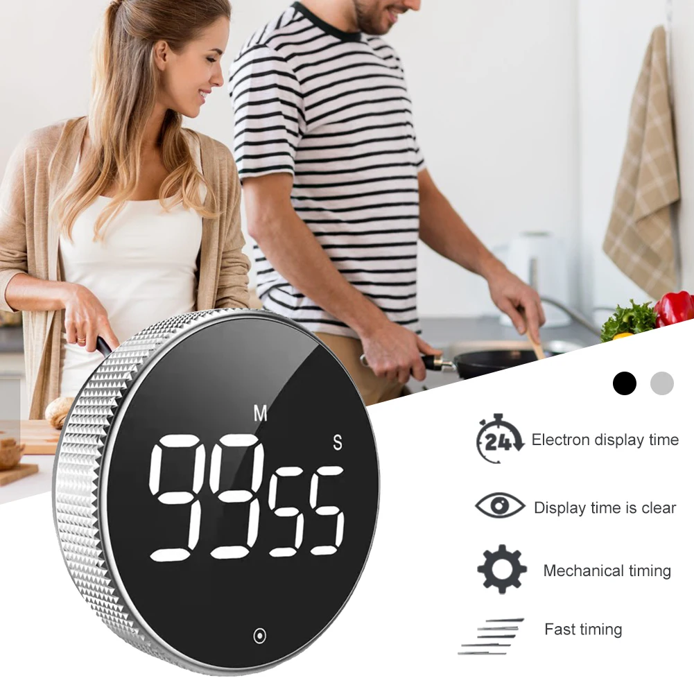 

Kitchen Timer Magnetic LED Digital Timer Rotary Countdown Alarm Clock With 3 Volume Levels For Cooking Shower Training Study