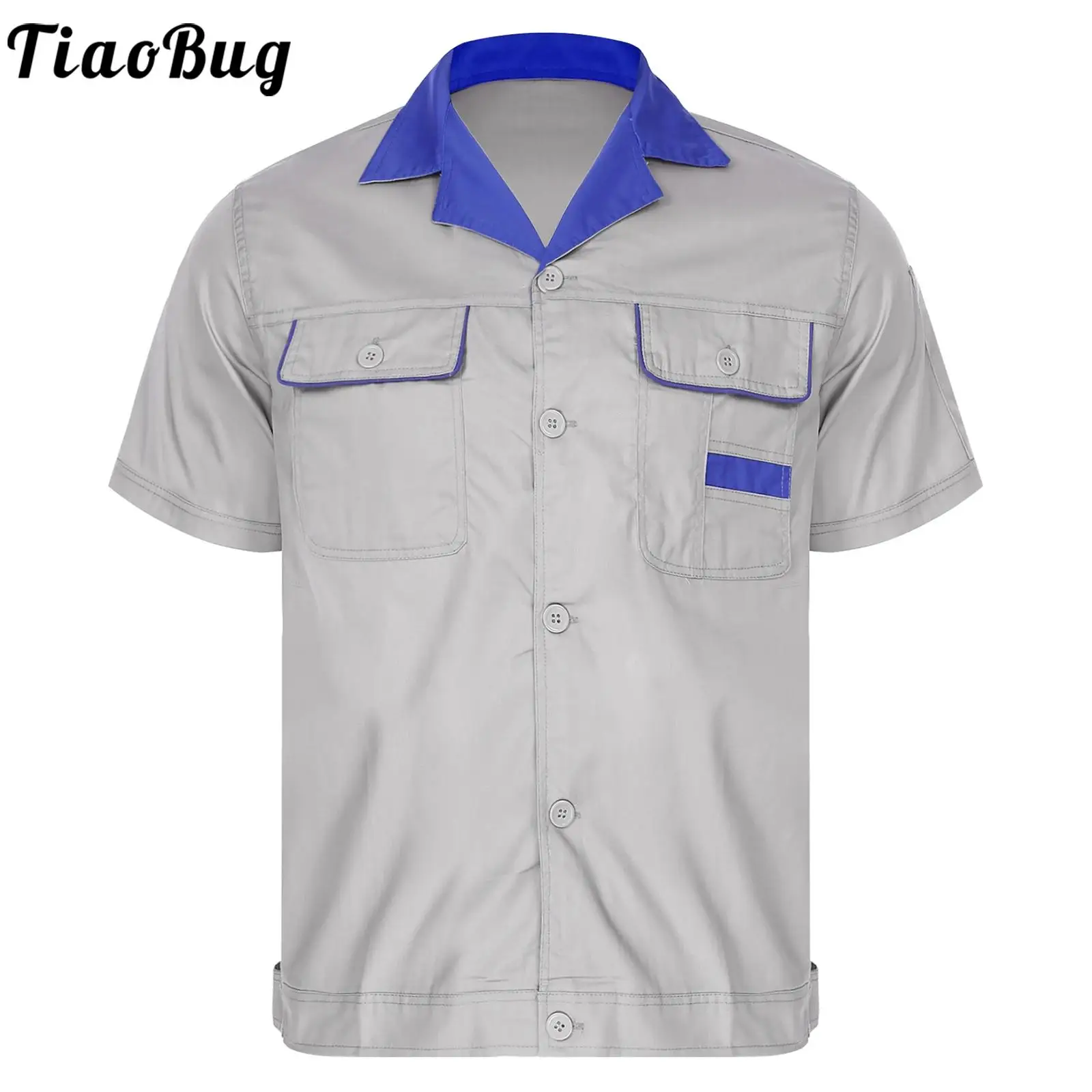 Мужская фабричная рубашка для мастерской Униформа с коротким рукавом и отложным