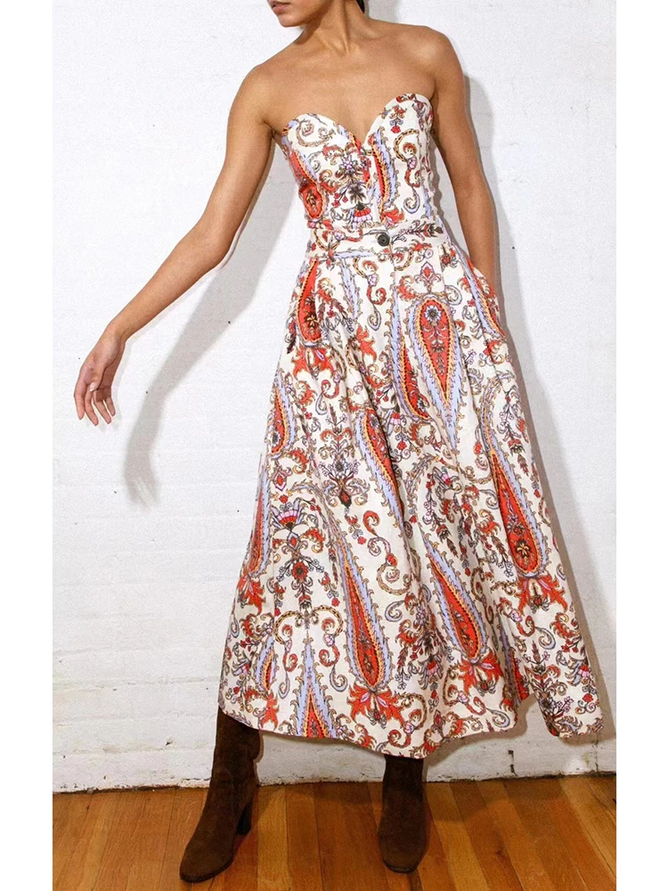 

Delocah High Quality Summer Women Fashion Runway Party Midi Dress With Belt Sexy Spaghetti Strap Beach Holiday Casual Dresses