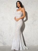 elegant wihte strapless long bridesmaid dress sparkly padded mermaid wedding party gown ceremony engagement woman summer