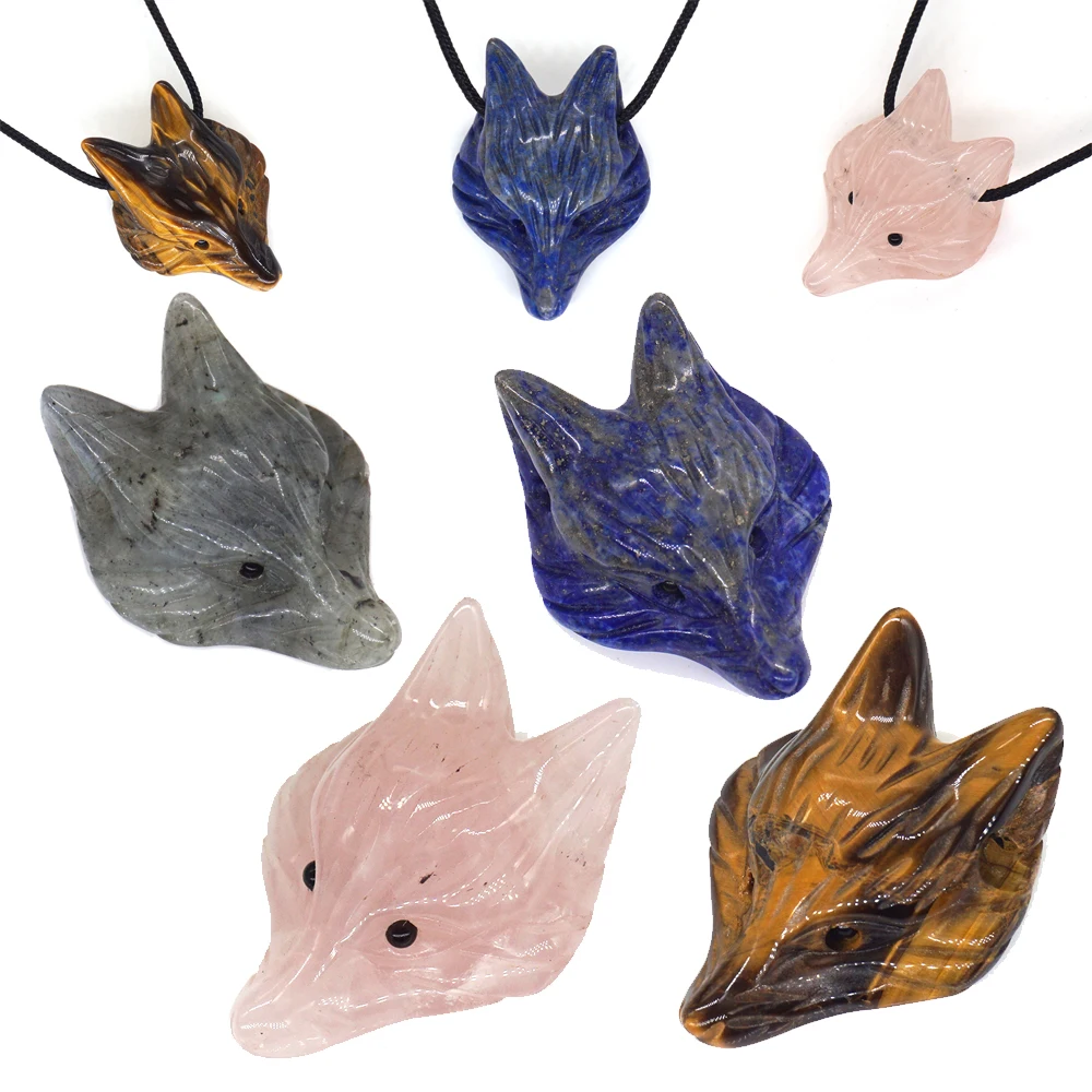 

1.3" Fox Head Pendant Natural Stone Accessories DIY Handcrafts Healing Crystal Animal Jewelry Quartz Reiki Necklace Decoration