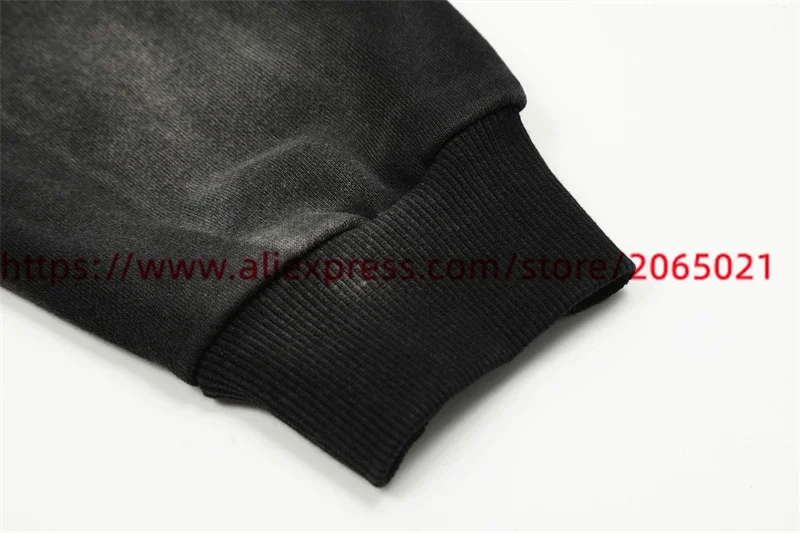 Черные потертые свитшоты Saint Tears с круглым вырезом мужские и женские