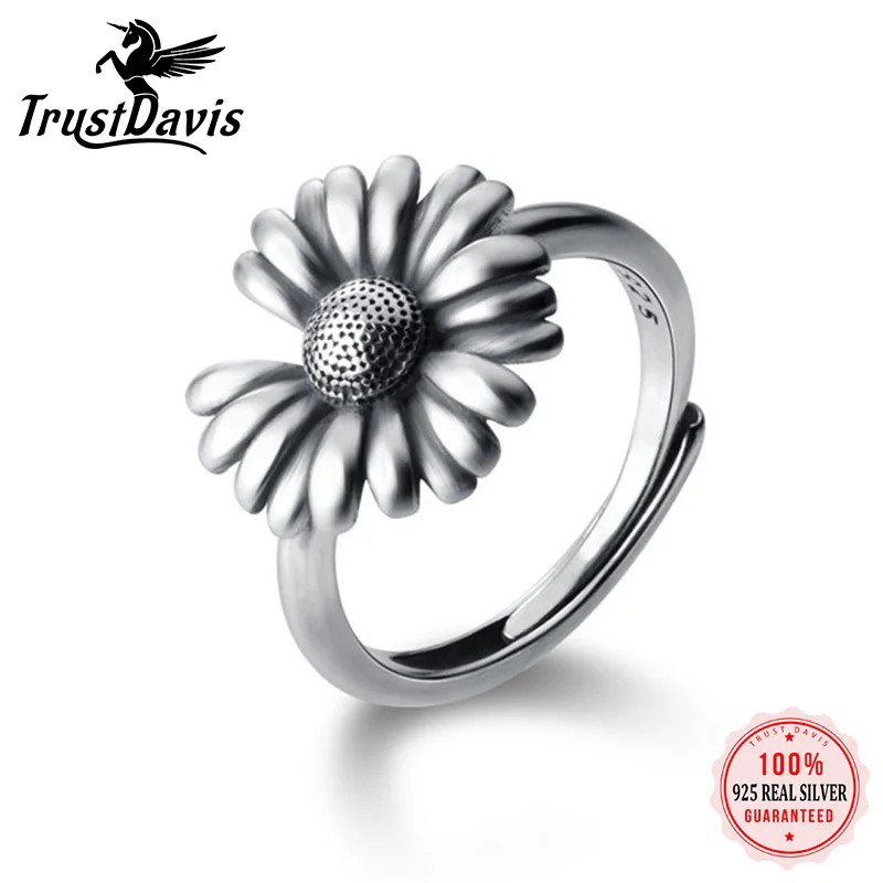 

TrustDavis Настоящее серебро 925 пробы модное женское регулируемое кольцо с цветком для свадьбы День Святого Валентина ювелирные изделия DD724