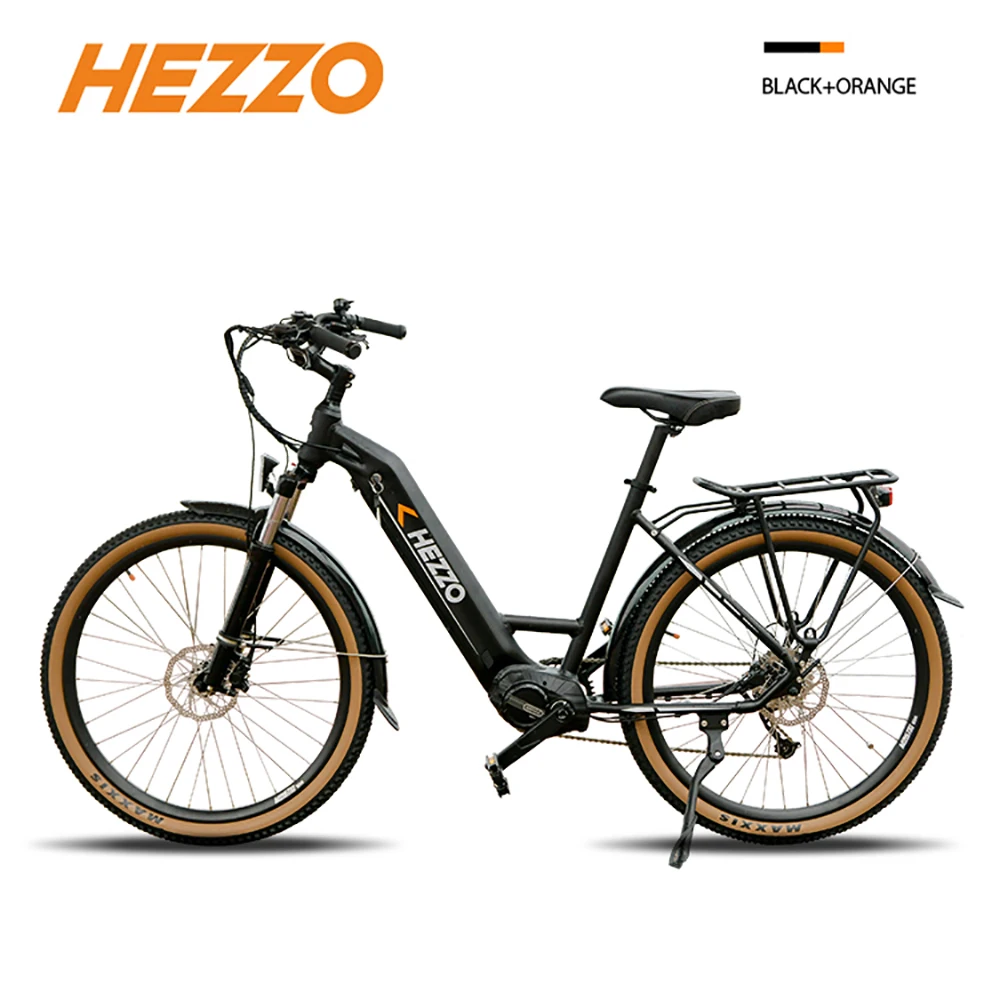 

HEZZO 27.5" 48v 500w BAFANG M600 Mid Drive Ebike Long Range Puncture Proof Tire Step Thru Electric City Road Bike Hybrid Bicycle