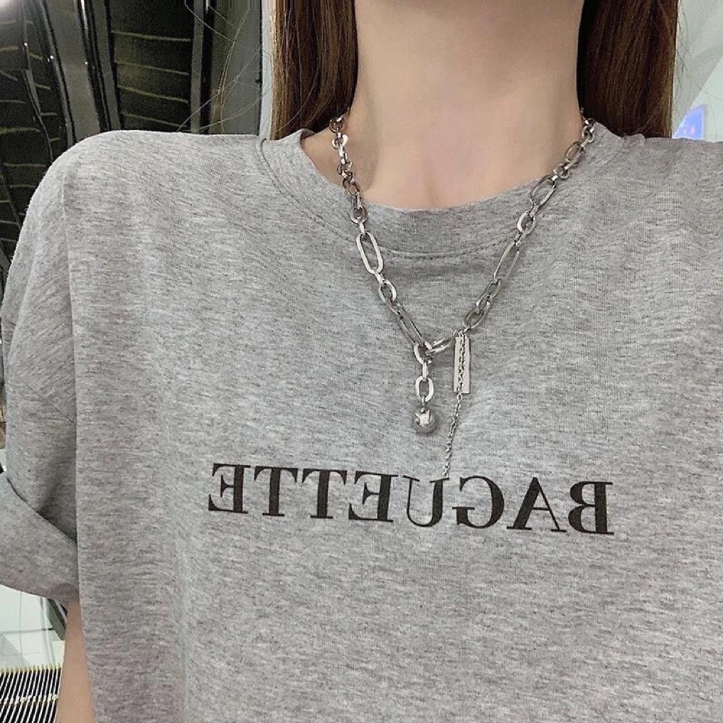 

Titanium Steel Does Not Rub Off Popular Logo Stitching Chain Necklace Custom Men's And Women's Sphere Letter Sweater Chain