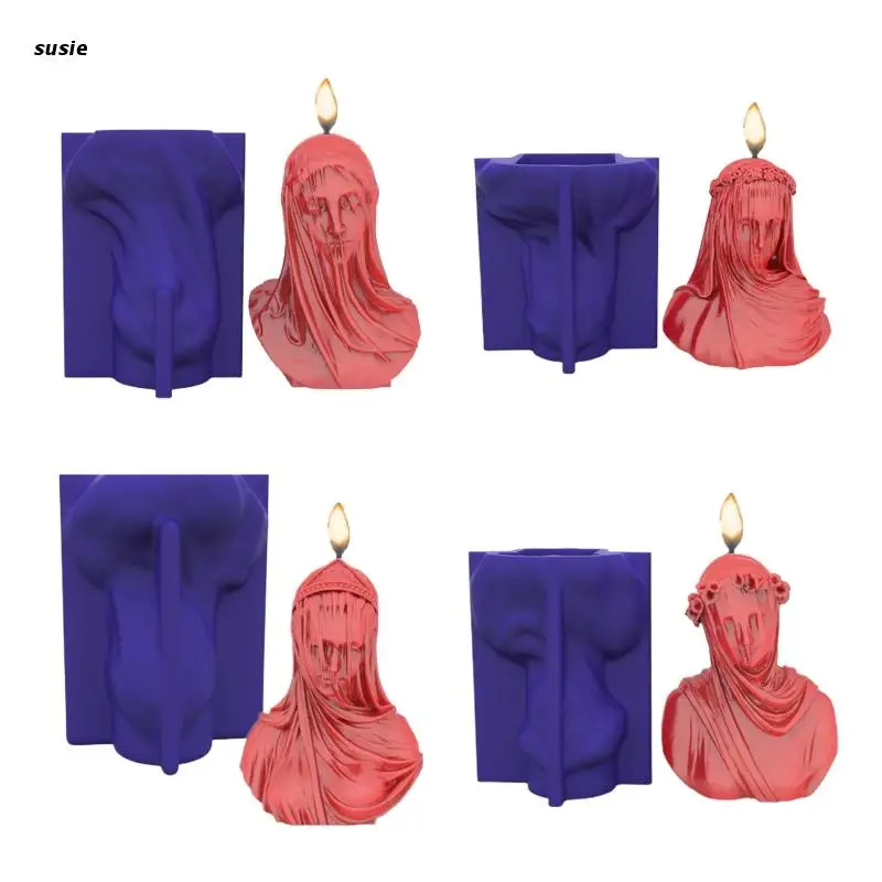 

X7YA Bust Sculpture Candle UV Crystal Epoxy Mold Veiled Lady Art Decor Resin Silicone Mould DIY Crafts Mold