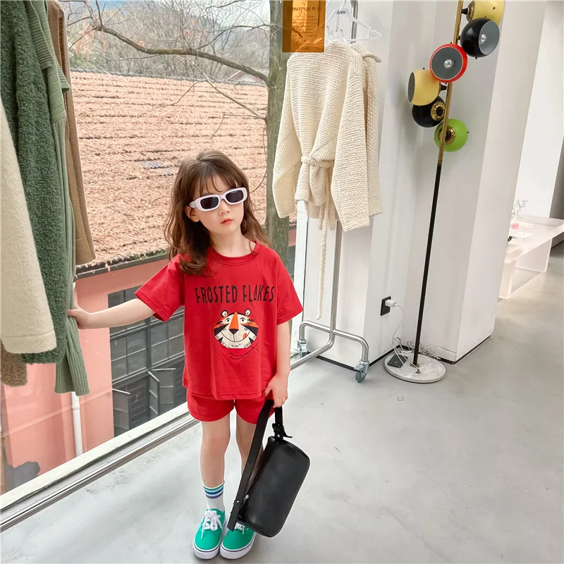 

2022 New Brand Sports Shirt + Pants Kids 2 Pcs Clothing Sets Tiger Print Boys & Kids Boys & Girls Sportswear Short Sleeve