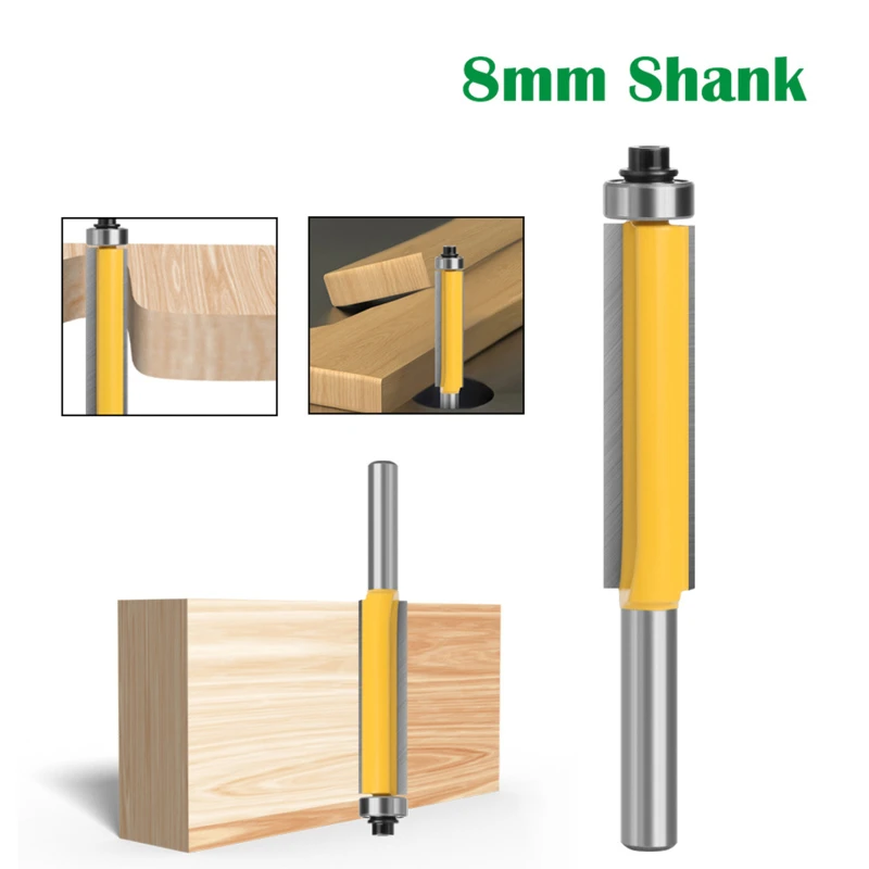 

Концевая фреза с длинным хвостовиком 8 мм, фреза для обработки дерева, режущий инструмент с подшипником, фреза из карбида вольфрама
