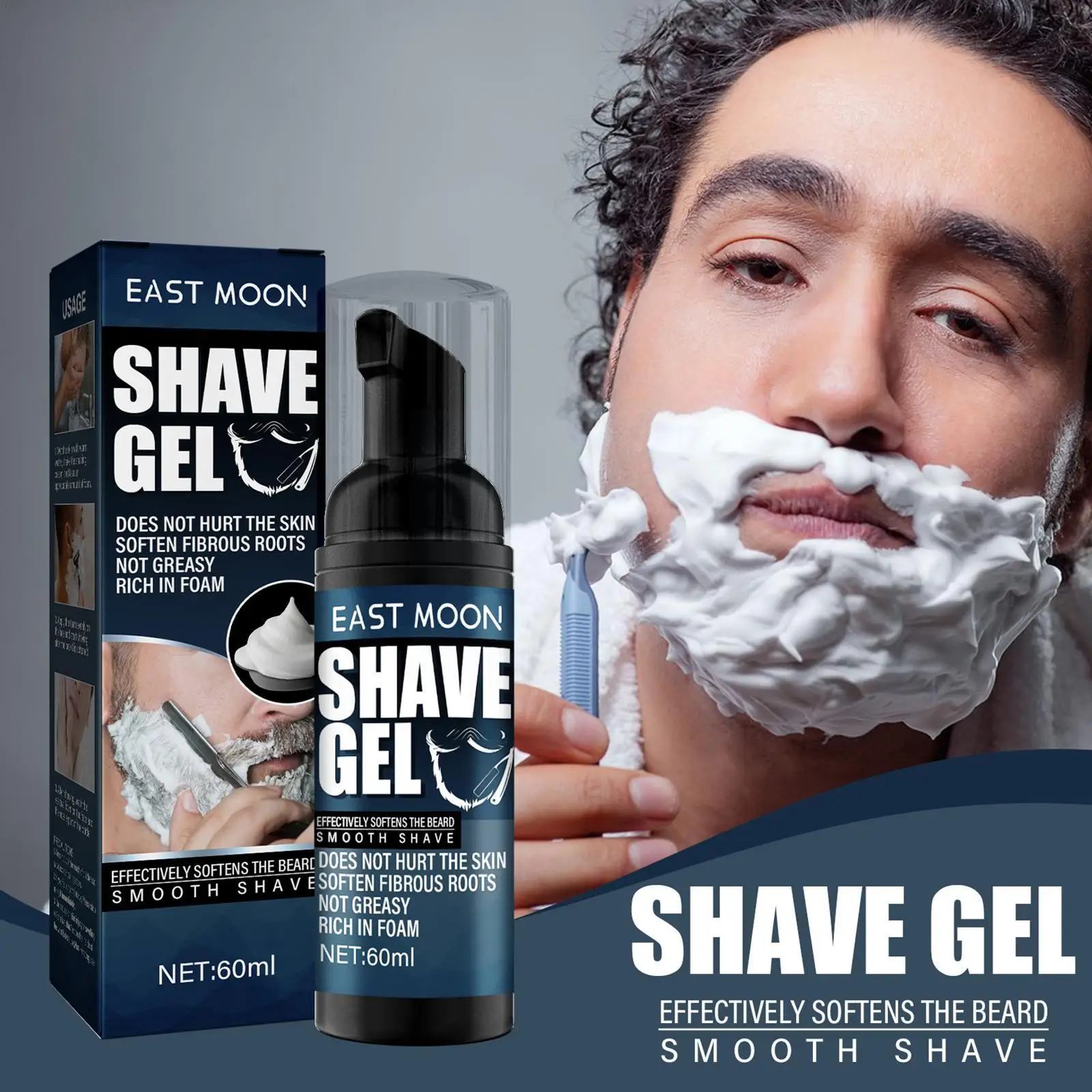 

60ML Shave Gel Foam Gentle Moisturizing Shaving Cream For Refreshing Cleaning Softening Beard Foam Shaving Gel For Men T1X5