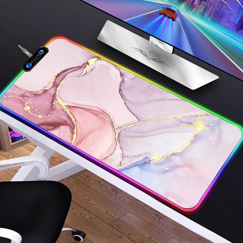 

Marble Mouse Pad RGB Backlight Mat 900x400 Gamer XXL Computer Mousepad CS GO Non-Slip Rubber Desk Mat For PC Accessori Scrivania