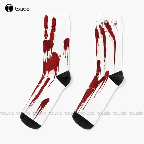 Кровавые руки, Счастливого Хэллоуина, дневные белые носки, персонализированные, унисекс, для взрослых, подростков, Молодежные носки, индивидуальный подарок, уличная одежда