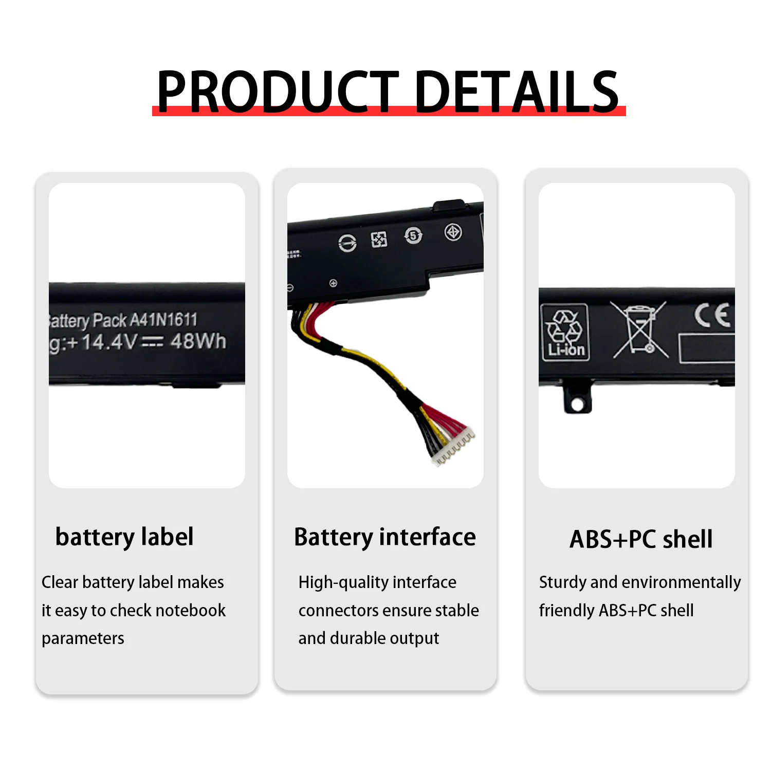 Новый аккумулятор для ноутбука A41N1611 ASUS FX53V FX53VD ZX53VB ZX53VW ZX53VD ZX73V FZ53V FZ53VD GL553V GL553VE GL553VD