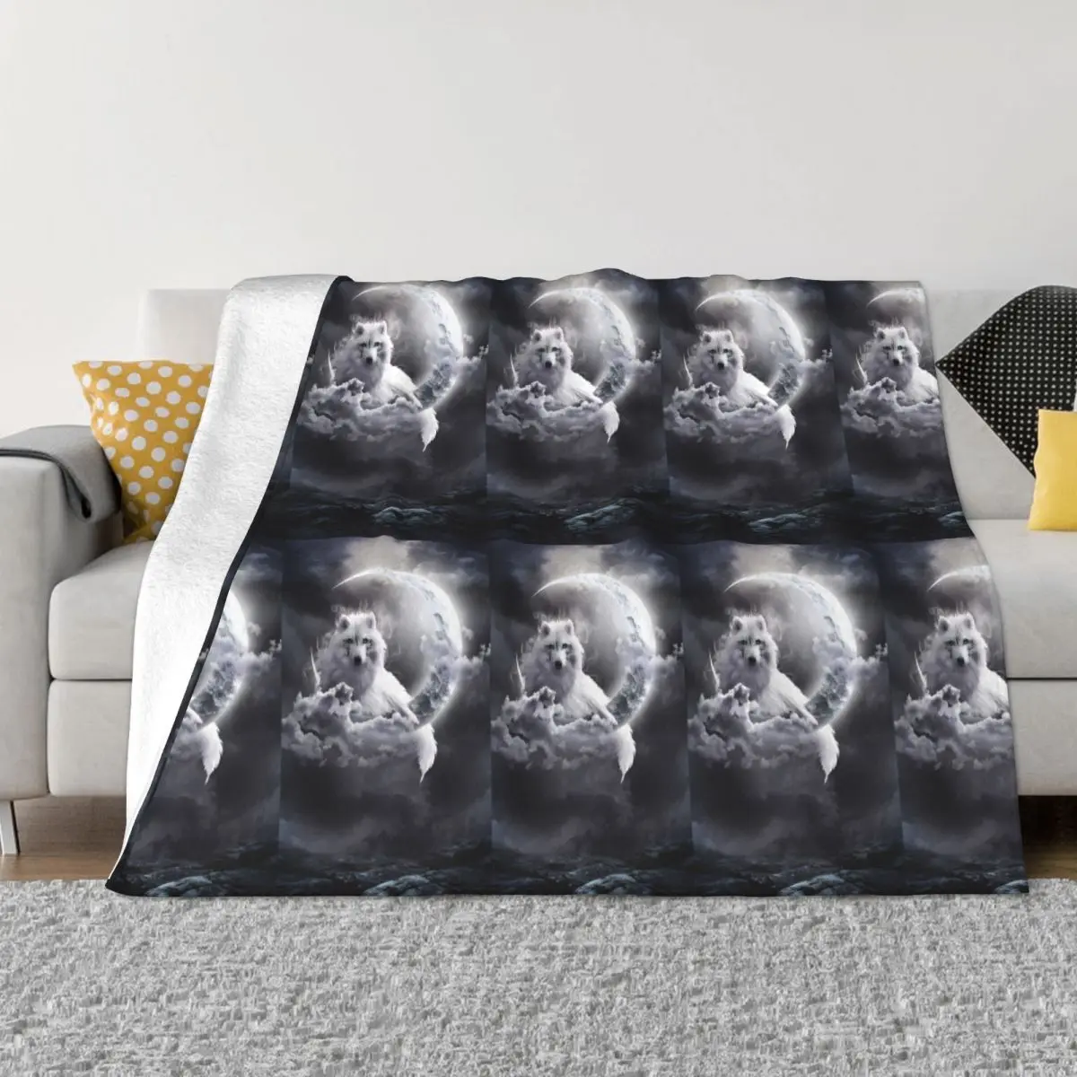 

Портативные теплые пледы Space Galaxy Wolf White Cloud Moon для постельных принадлежностей и путешествий