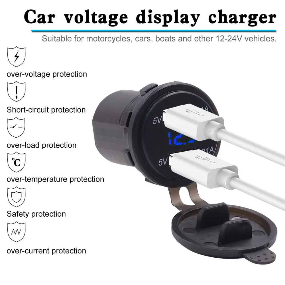 

CS-772A1 12V-24V Car 4.2A dual USB voltmeter car charger cigarette lighter type waterproof fast charging car charger