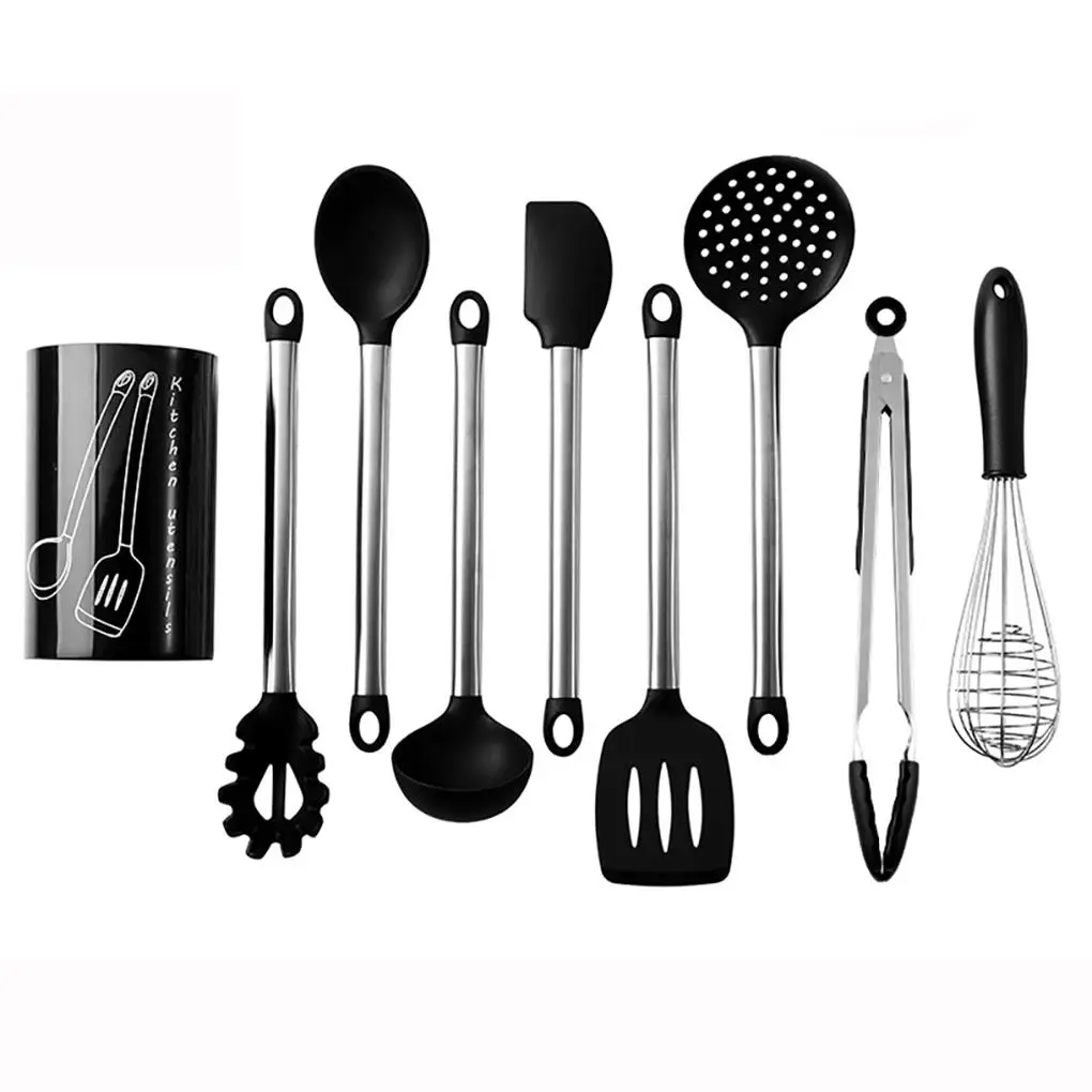 

9PCS Nonstick Silicone Stainless Steel Cooking Baking Utensil Turner Tongs Spatula Spoon Kitchen Tools