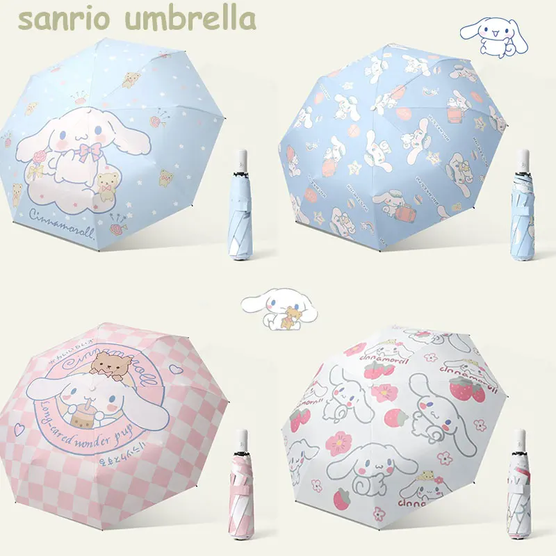 Sanrio Kawaii Cinnamoroll Umbrella Cartoon Anti-ultraviolet and Sunscreen Folding Sunny and Rainy Dual-use Three-fold Parasol