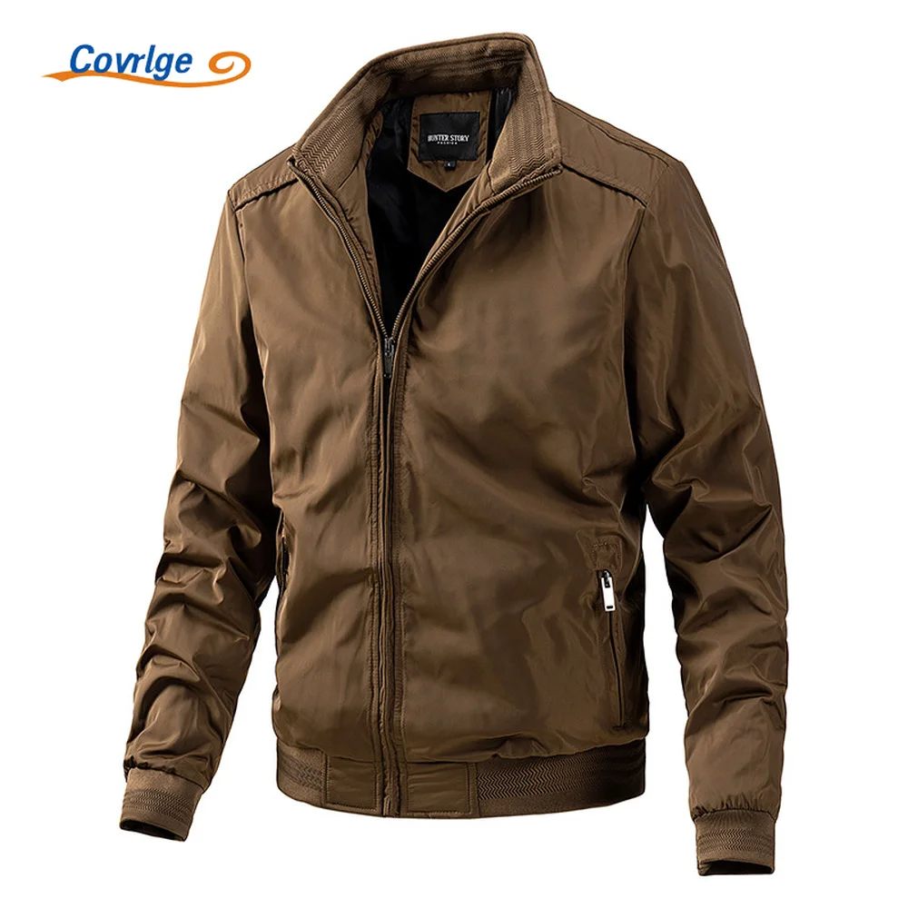 Covrlge Men's Jacket Solid Color Loose Coat Autumn Winter New Lapel Long Sleeve Padded Jacket Men's Zipper Pocket Male MWJ259