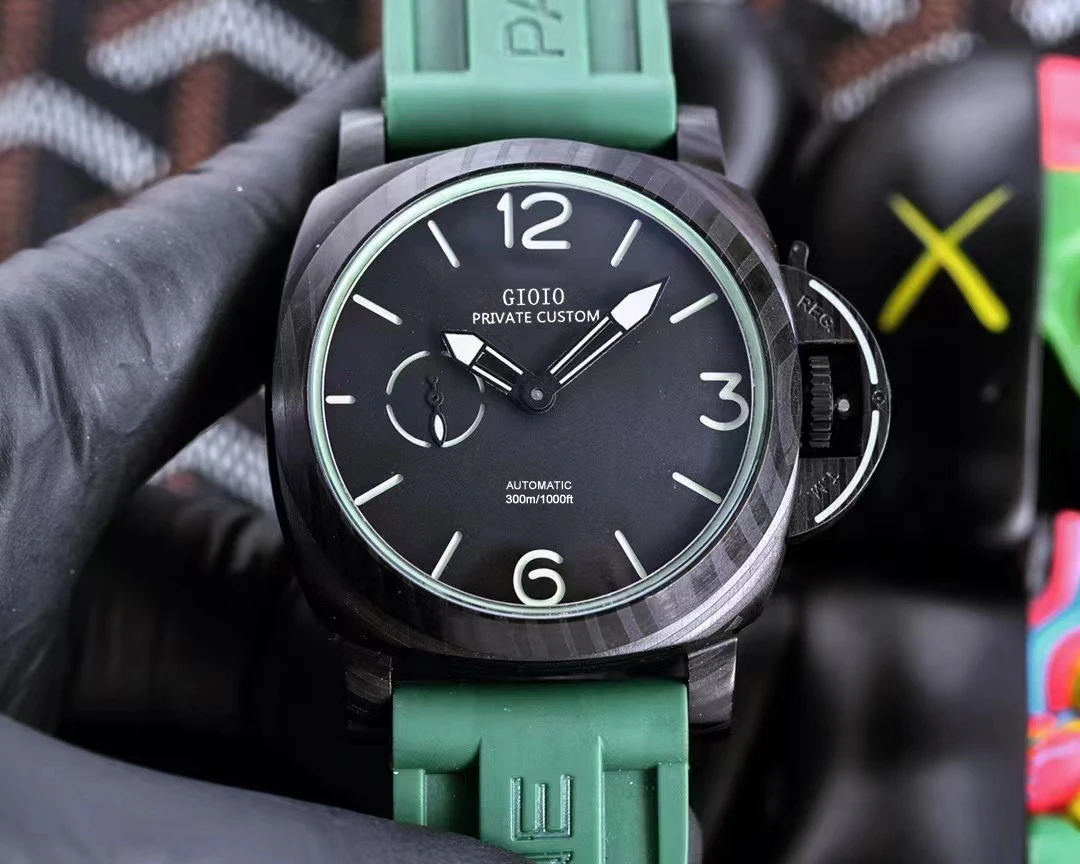 

Mens Automatic Mechanical Watch Green Black Rubber Luminous