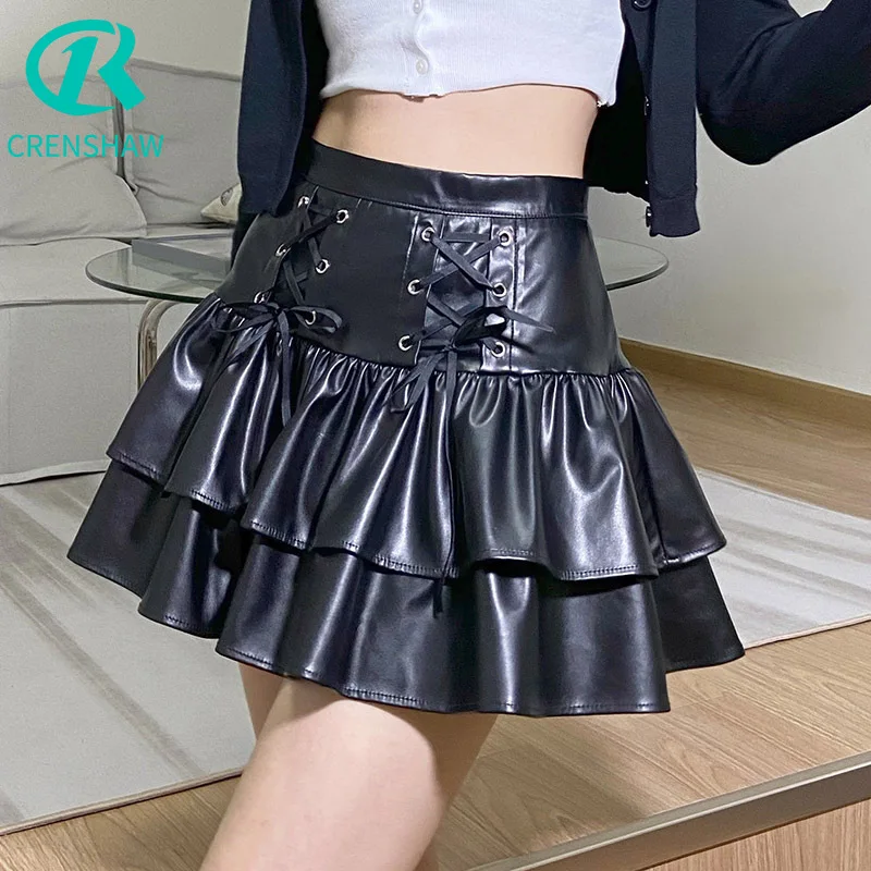 

Женская винтажная юбка из ПУ кожи, с завышенной талией