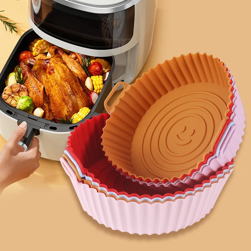 

Air Fryer Silicone Pot Cake Bread Pan Non-Stick Baking Basket Pizza Plate Grill Pot Tools Kitchen Cooking Toast Tray Bakeware