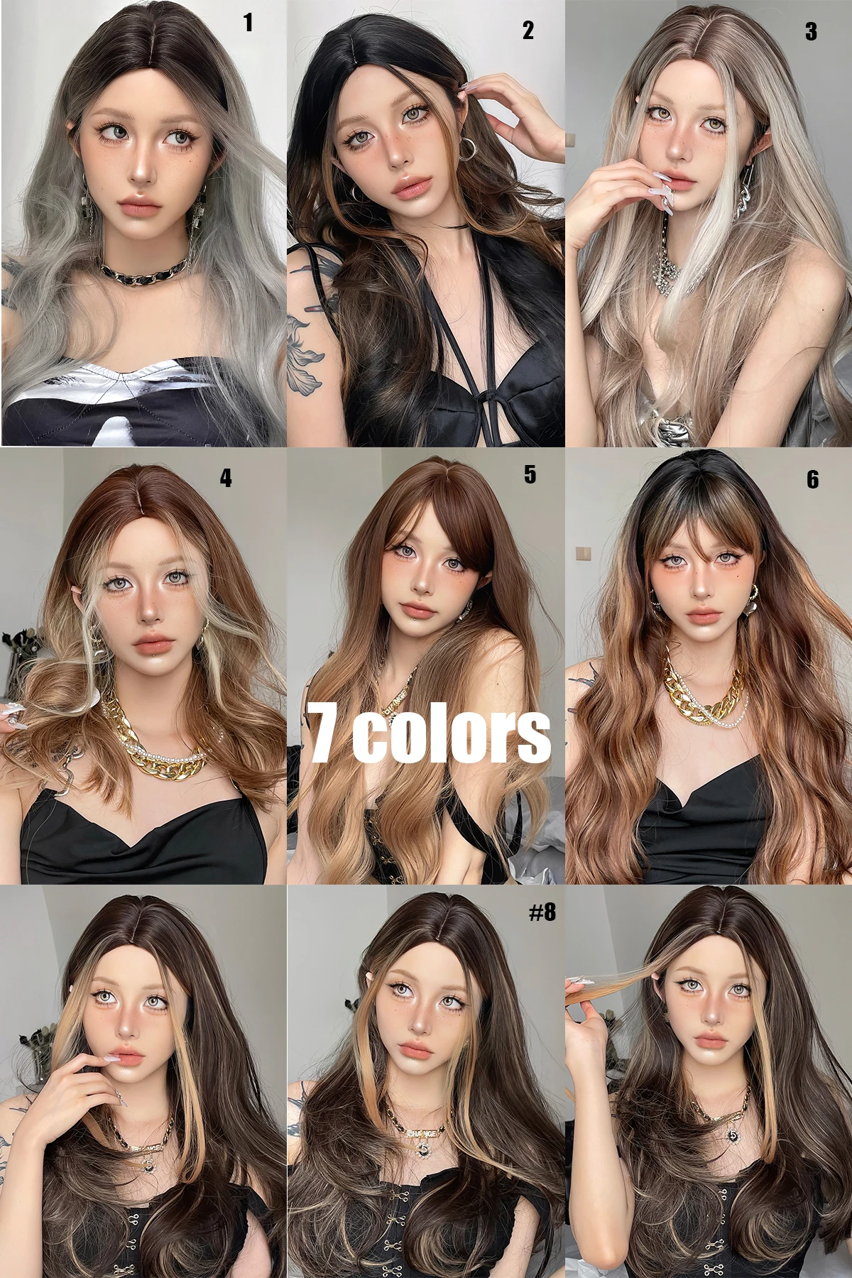 

Medium gradient female long hair long curly hair chemical fiber with fringe wig female various colors