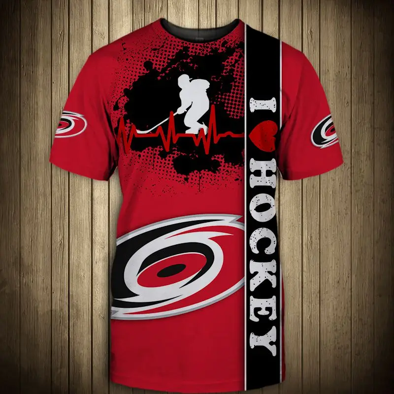 

Summer Casual Tops Carolina Men's Fashion Graffiti Black Red Swirl Print Hurricanes T-shirts