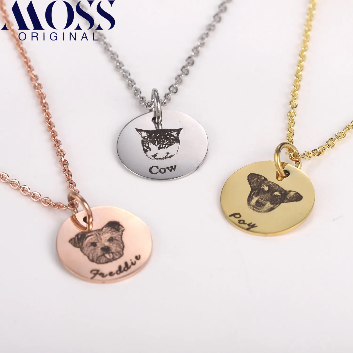 Personalized Pet Photo Disc Necklace For Women Tiny Cat Name Pendant Necklaces Custom Animal Stainless Steel Jewelry