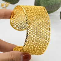 xuhuang 2pcsset dubai cuff bangles for women luxury gold plated jewellery african nigerian bridal wedding bracelet jewelry gift