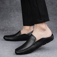 men fashion casual comfy soft sandal first layer cowhide genuine leather mules male leisure driving loafers two wearing method