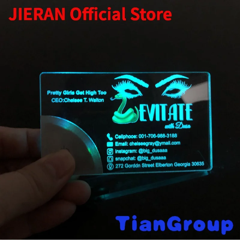 

2022 NEW Luxury Business Card Customize Print LOGO Acrylic LED name Card Personalized Laser Engrave Unique Light Business Card