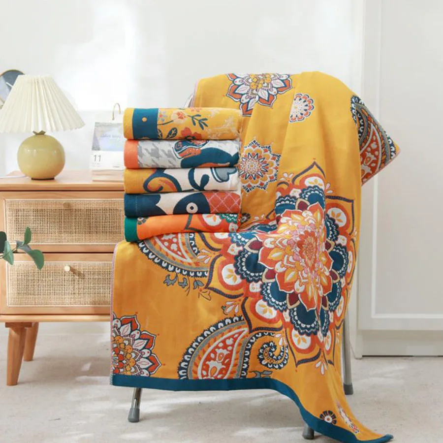 

Color pure cotton five-layer gauze bath towel Absorbent adult couples household bath towel Four seasons cotton large travel blan