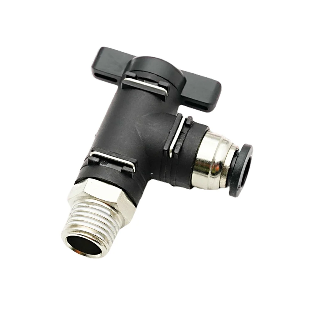 Fit 4 6 8 10 12mm OD Tube x 1/8" 1/4" 3/8" 1/2" BSP Male Elbow 90 Degree Black Plastic Brass Handle Ball Valve Air Pneumatic