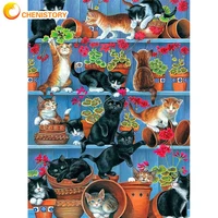 chenistory 40x50cm paint by numbers for adults painting on numbers cats flowers diy gift home garden picture drawing on canvas