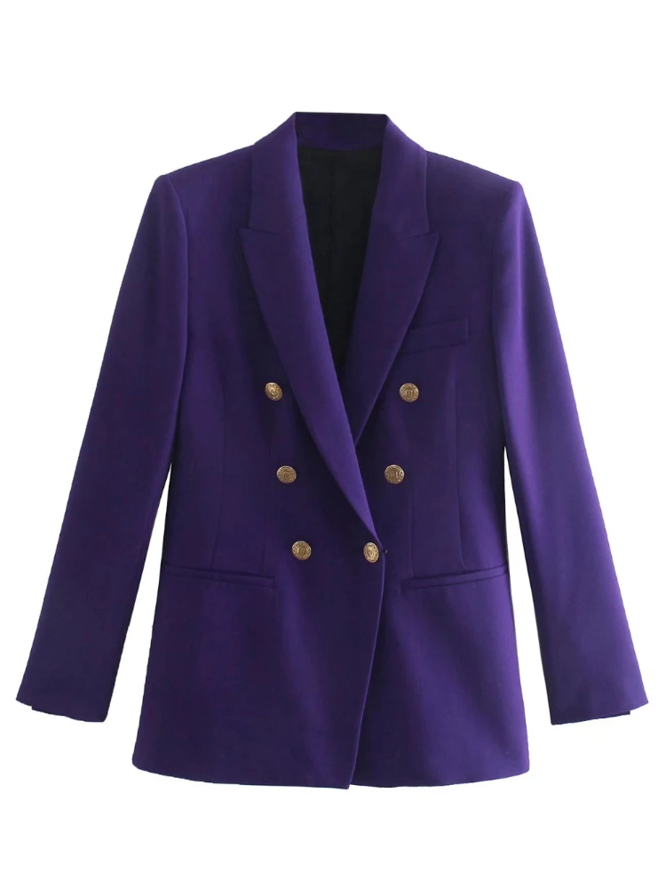 

BBWM Women Vintage Soild Slim Blazer 2022 Fashion Elegant Female V Neck Long Sleeve Double Breasted Suit Top Office Lady