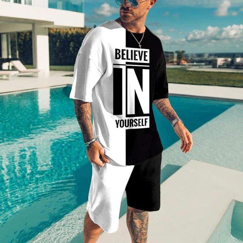 Костюм спортивный мужской из 2 предметов футболка и шорты в пляжном стиле ретро