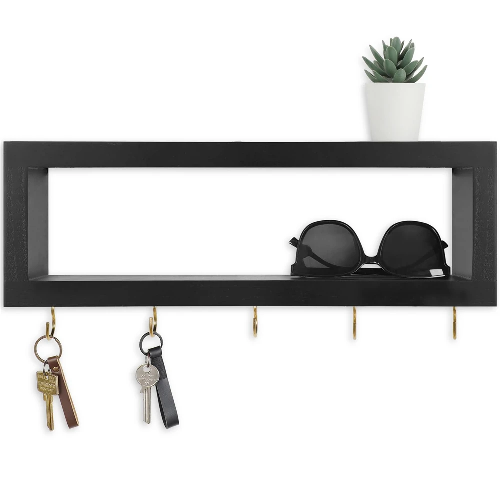 Деревянная настенная полка с крючками для прихожей декоративный держатель