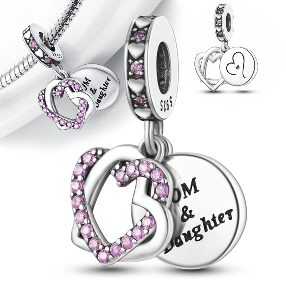 925 Silver Charm Bead Fashion Trend Fit Original Charm Bracelet DIY Heart Shape Dangle Charms For Mom Son Daughter