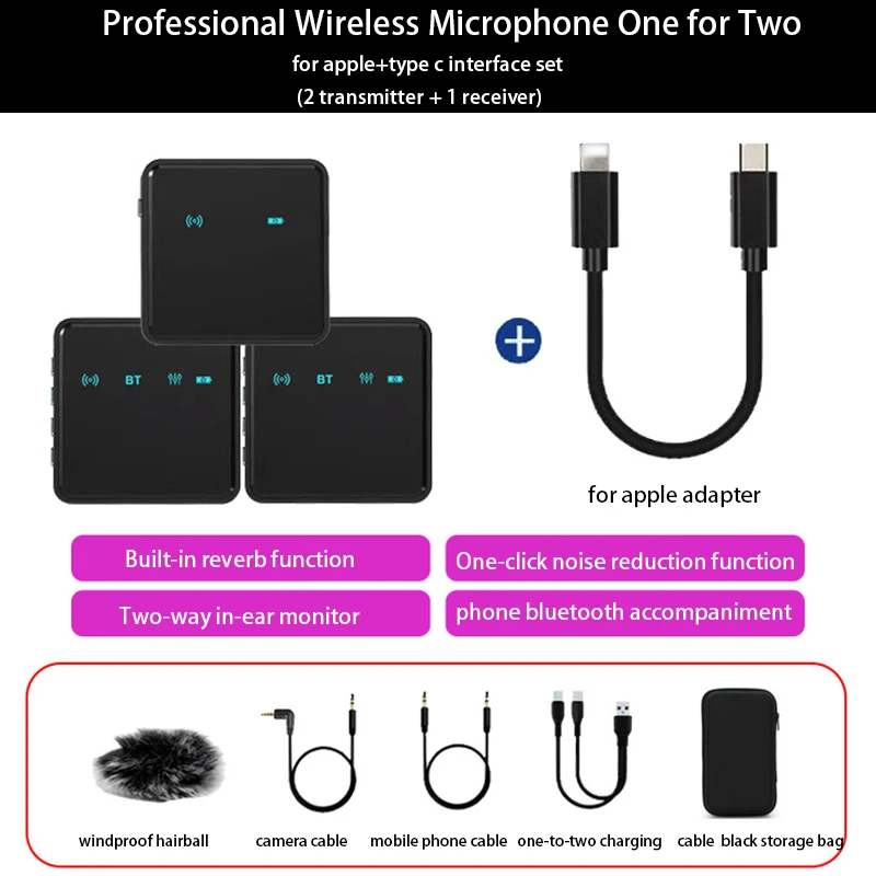 

one for two wireless lavalier microphone for DSLR camera camcorder smartphone and tablet for youtube