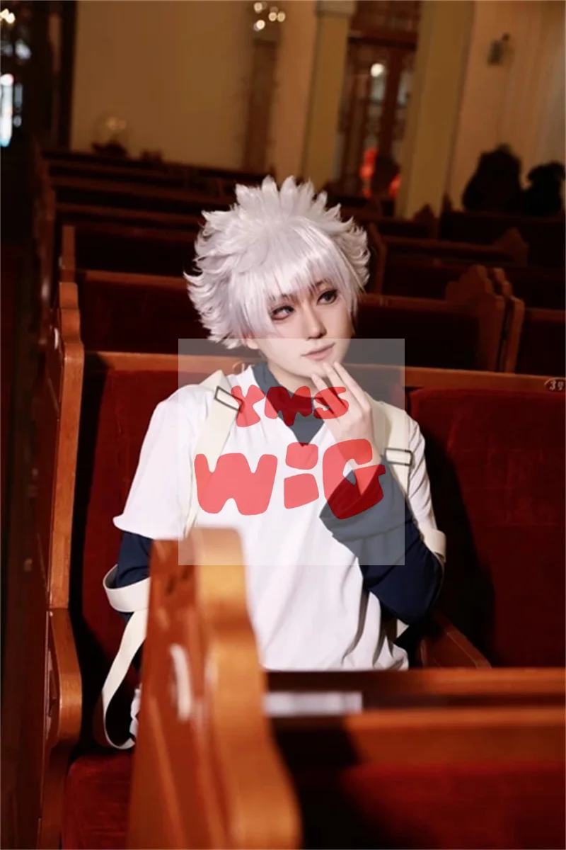 Парик для косплея японского аниме Killua Zoldyck серебристый короткий термостойкий