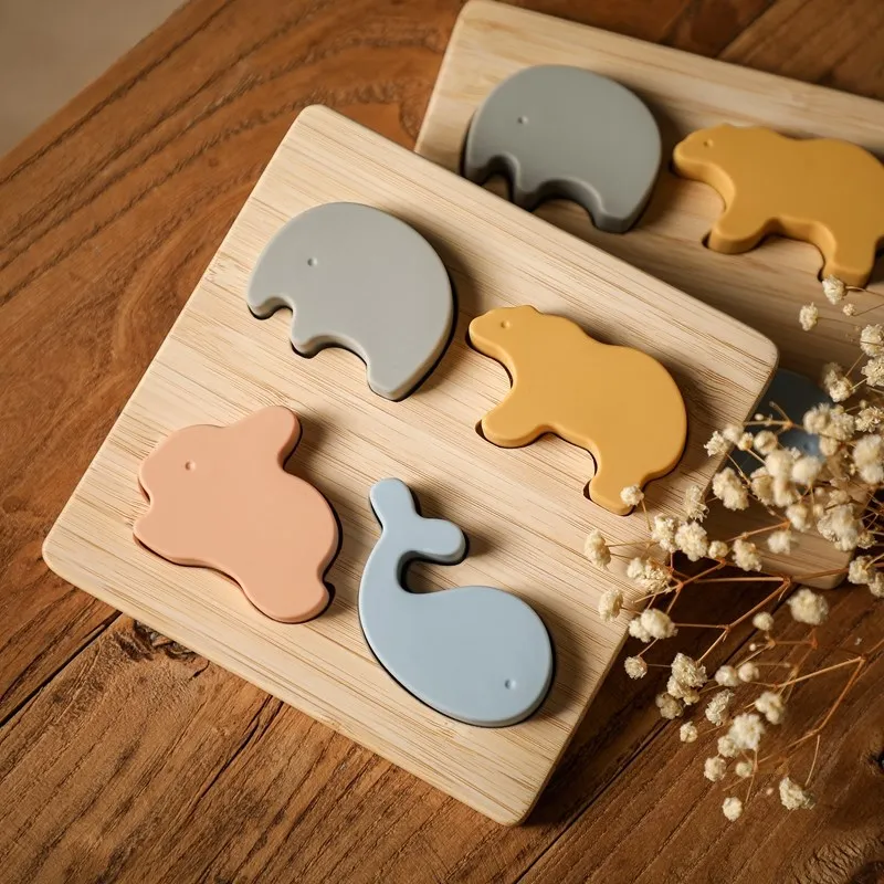 

Baby Silicone Puzzle 3D Cartoon Animals Shapes Wooden Blocks Intelligence Jigsaw Montessori Toys Baby Teether Kids Birth Gifts