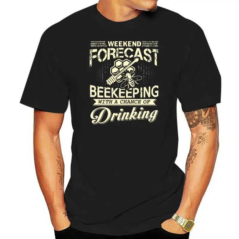 

Weekend Forecast Beekeeping Drinking Father T Shirts USA Plus Size Patchwork Letter Faddish Tops Tees 3D Retro Design Tshirt Men