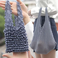 magic stretch pleated bag women top handle bags large capacity multifunction shopping bag mini portable high elastic storage bag