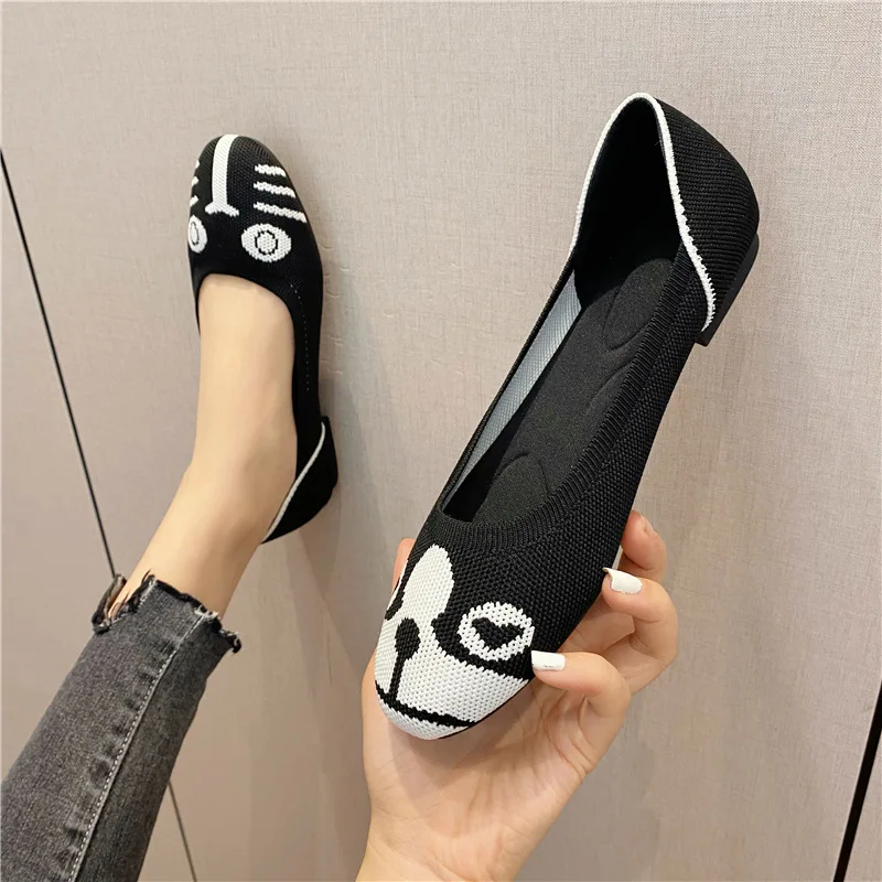 Women's Flat Shoes Ballet Breathable Knit Round Head Moccasin Mixed Color Soft Shoes Women Zapatos De Zapatillas Mujer Flats