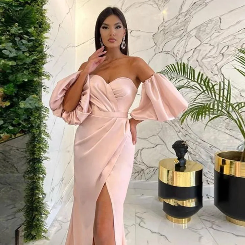 

Strapless Evening Dress Pink Floor Length Side Split Sweetheart Satin Formal Party Occasion Gown Special Prom Vestidos 2023