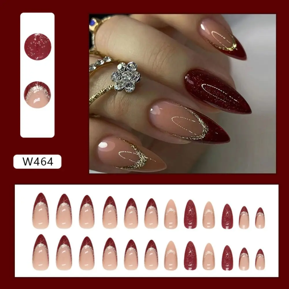 24pcs Detachable Press On Nails Black White Lines Diy French Long Almond Butterfly False