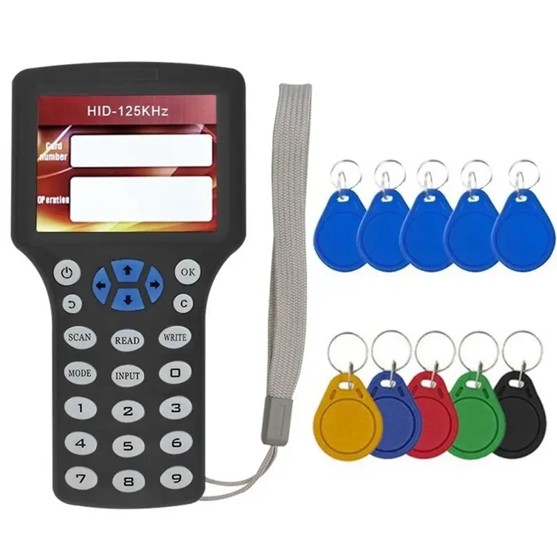 Фото ABZZ-10 Частотный RFID-считыватель/записыватель смарт-карт +5X CUID/UID брелоков 125K 13.56МГц, копировщик RFID-ключей, репликатор ключей №1