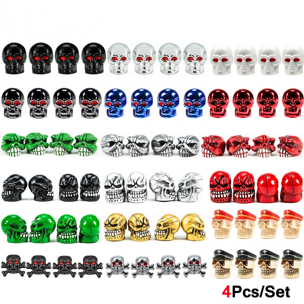 

4Pcs/Set Valve Caps For Tires Skull Style Universal Stem Valve Caps Attractive Dustproof Car Accessories